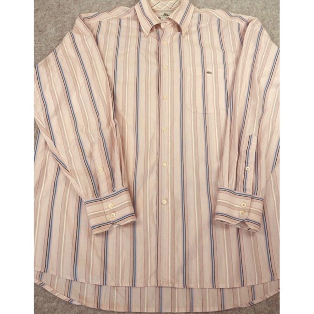 LACOSTE Men's Pink Stripe Button Down Shirt Size 44/XL